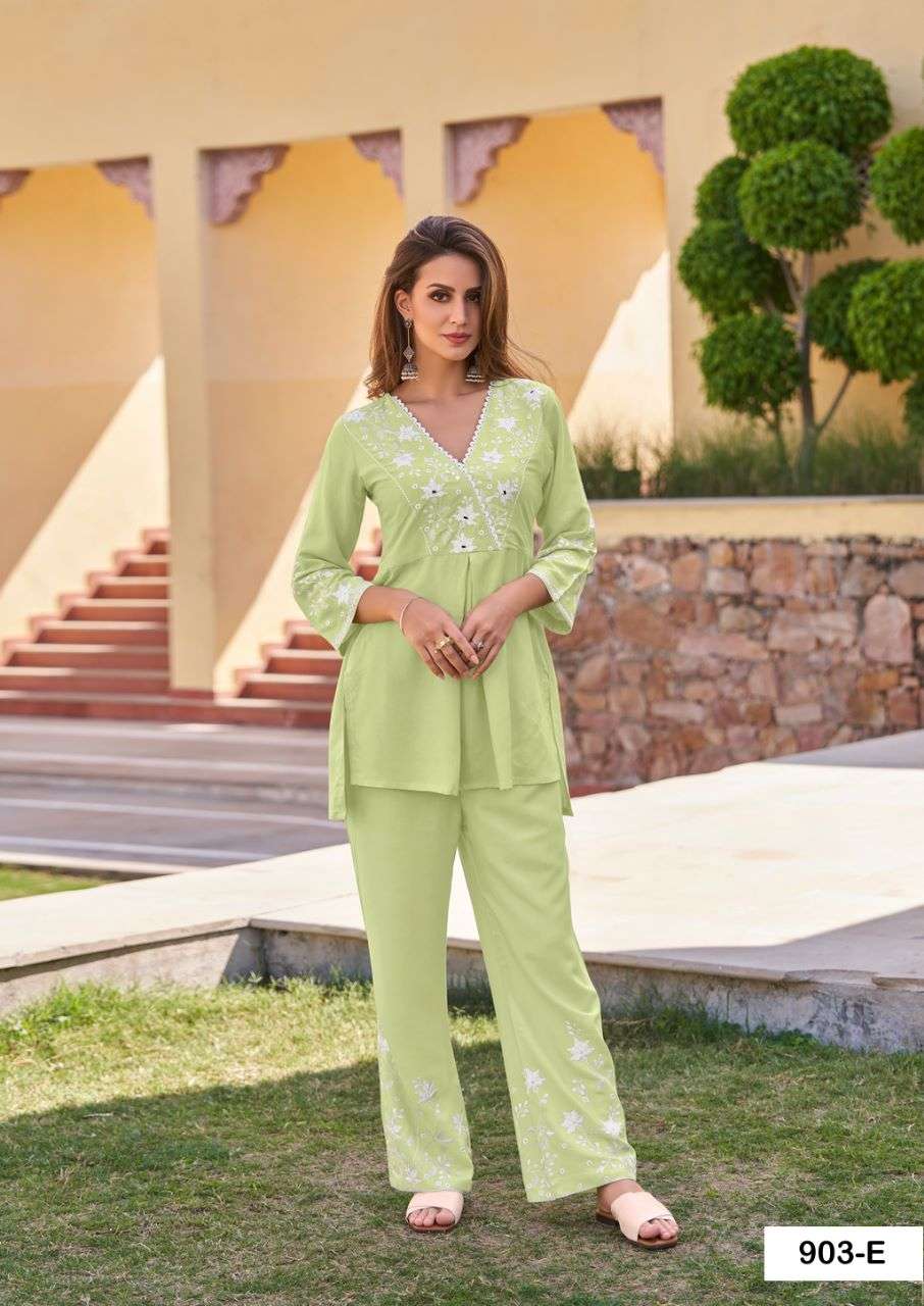 VINTAGE SILVER HEAVY RAYON SUPER HIT CO-ORD SET WITH WHITE EMBROIDERY WORK BY S3FOREVER BRAND 903 E